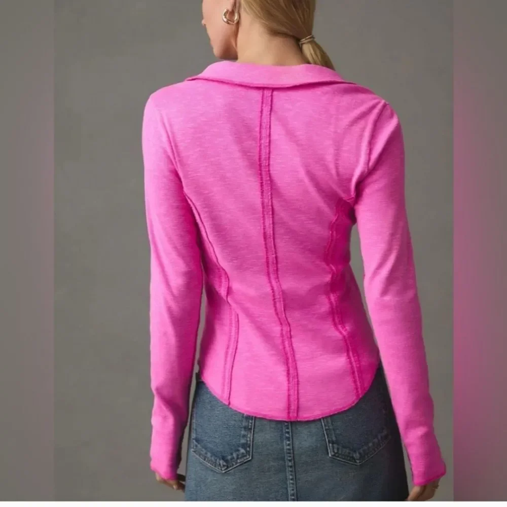 Pilcro Anthropology Pink Collared Long Sleeve Top (222)